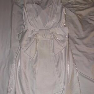 Elegant White Satin Dress with Bow